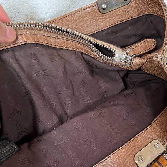 Auth GUCCI Bamboo GG Canvas Tote Bag Beige Brown Leather 232947 Used - Picture 11 of 16